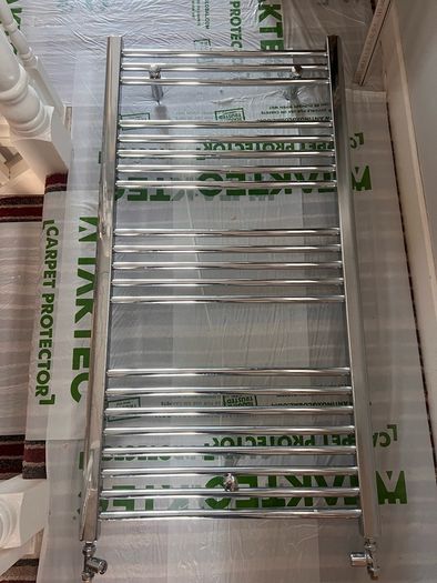 Large Chrome Heated Towel Radiator 60cm Wide Valves Included