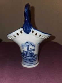 Delft Blue Basket Vase - Hand Painted