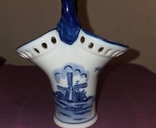 Delft Blue Basket Vase - Hand Painted