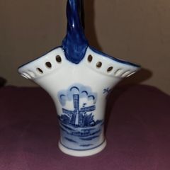 Delft Blue Basket Vase - Hand Painted