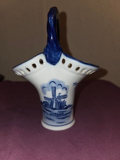 Delft Blue Basket Vase - Hand Painted