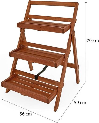 Solid Acacia Wood Flower Stand Plant Stand Flower Stairs Plant Stairs Flower Shelf Flower Bench Garden Shelf 3 Levels