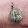 Vintage St Bernadette Sliding Medal with Tissue Relic--Vintage/Antique Round Reliquary/Theca Necklace Pendant--Lourdes Soubirous Saint Catholic Image 3