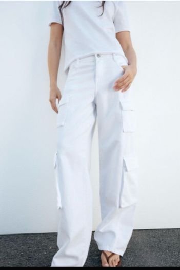 SALE Fab Zara Mid Rise White Multi Pocket Wide Leg Cargo Trousers  Size 42 UK 14