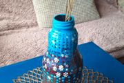 Hand Painted Blue and Brown Floral Bottle