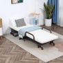 Folding Bed with Mattress, Single Guest Bed, Portable Fold Bed with Adjustable Backrest, Metal Frame on Wheels, White, 190 x 76 cm Image 2
