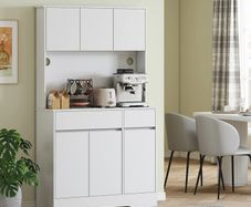 Modern Kitchen Sideboard with 4 Cabinets, 2 Drawers and Adjustable Shelves, 100x38x180 cm, White