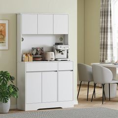 Modern Kitchen Sideboard with 4 Cabinets, 2 Drawers and Adjustable Shelves, 100x38x180 cm, White
