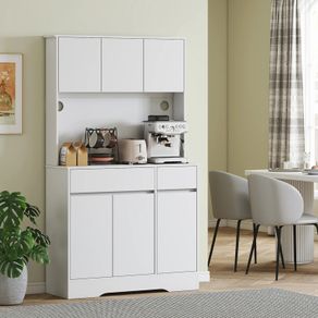 Modern Kitchen Sideboard with 4 Cabinets, 2 Drawers and Adjustable Shelves, 100x38x180 cm, White