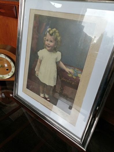 Large Vintage Framed Tinted Photo Portrait of a Young Girl