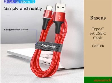 Baseus 3A Type-C USB-C cable Nylon Braided charging cable For Samsung Huawei