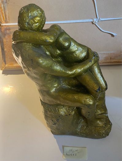 sculpture vintage plaster reproduction of "The Kiss" by French Sculptor Auguste Rodin, statue,