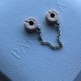 Pandora Rose Logo Safety Chain With Clear Cubic Zirconia, Silicone Grip And Silver Chain Image 4