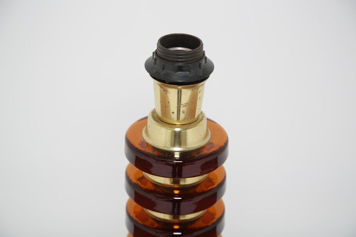 Vintage Swedish Amber Glass & Brass Table Lamp by MAE Lighting, 1960s.