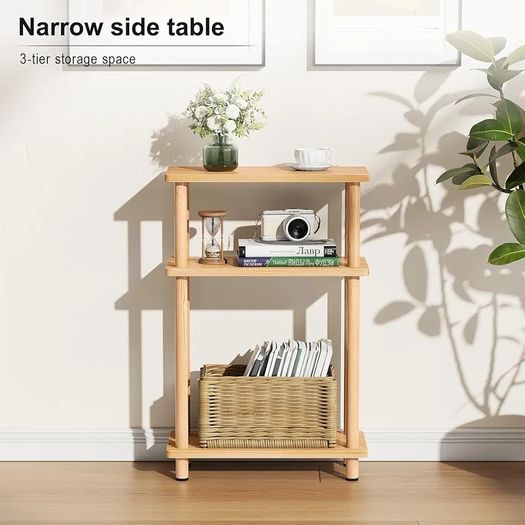 Slim Small Table, 3 Tier End Table Living Room, 40x18x61.5cm, Modern Thin Side Table for Living Room, Bedroom, Sofa, Small Nightstand with Magazine Rack, Save Space, Nature