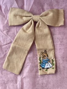 Beige Embroidered Bunny Hair Bow Clip