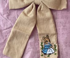 Beige Embroidered Bunny Hair Bow Clip