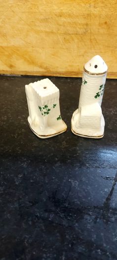 salt and pepper carrigaline pottery,cork Ireland shamrock set gold rim ,nice condition,buyer collects or pays postage thank you, sold as is