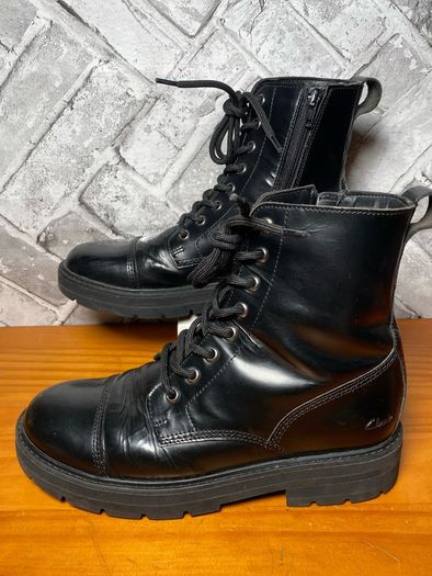 Clarks Girls Black Leather Biker-Style Ankle Boots UK4.5 EU37.5