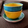 Handmade Studio Pottery Bowl & Dish Set - Turquoise & Yellow Image 8