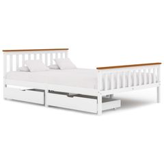 Bed Frame with 2 Drawers White Solid Pine Wood 140x200 cm