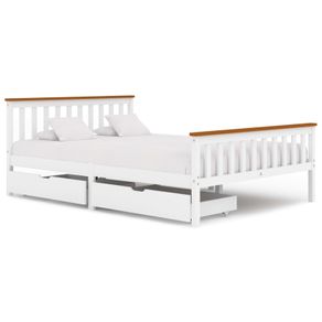 Bed Frame with 2 Drawers White Solid Pine Wood 140x200 cm