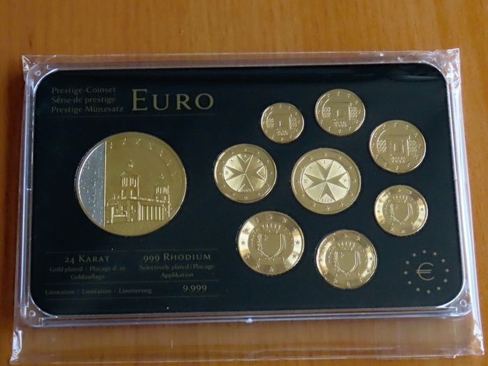 Malta 2008 euro coins set 24k Gold plated & Rhodium gilt Maltese medal limited edition