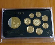 Malta 2008 euro coins set 24k Gold plated & Rhodium gilt Maltese medal limited edition