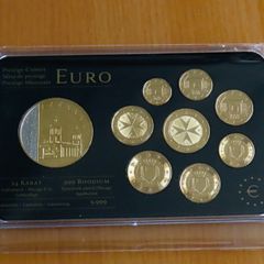 Malta 2008 euro coins set 24k Gold plated & Rhodium gilt Maltese medal limited edition