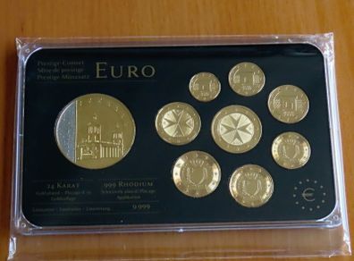 Malta 2008 euro coins set 24k Gold plated & Rhodium gilt Maltese medal limited edition