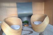 Bamboo Rattan Curved Statement Armchairs and rrp 800