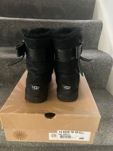 Ladies Black Suede Josette Ugg Australia Boots with Leather Bow Size UK4.5