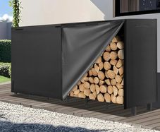 8FT Firewood Log Rack with Waterproof Cover  Heavy Duty Log Stores Outdoor and Indoor Metal Storage, Large Capacity (242 x 30.5 x 100CM) 600D Oxford Black Cover for Garden, Patio