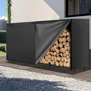 8FT Firewood Log Rack with Waterproof Cover  Heavy Duty Log Stores Outdoor and Indoor Metal Storage, Large Capacity (242 x 30.5 x 100CM) 600D Oxford Black Cover for Garden, Patio
