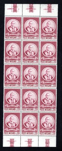 1969 Vatican City The 100th Anniversary of the Circle of Saint Peter Commemorative Stamps  Blocks of 15 Mint Never Hinged (MNH)