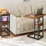 Bedside Table with Charging Station, C Shaped Side Table with Storage Shelf, Slim Sofa Table Small Tables Laptop Tables for Small Space, Rustic Brown and Black Image 4
