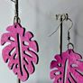 Hot Pink Monstera Leaf Earrings Image 3
