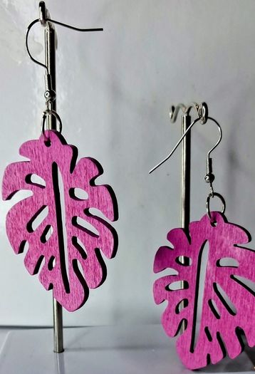 Hot Pink Monstera Leaf Earrings