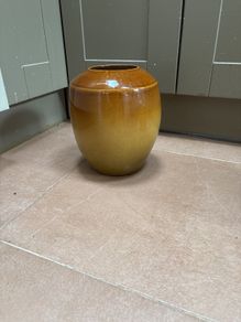 Buy 1 get 1 FREE - A Large Glazed Vintage Earthenware Mustard ( 2 tone ) Vase and 1 similar one Free
