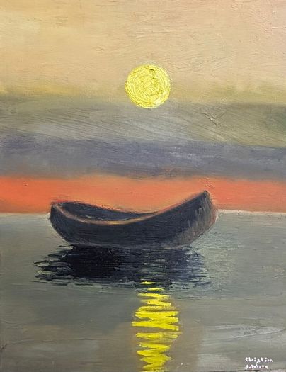 The sunset of the boat scene