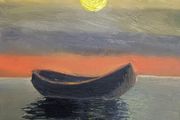 The sunset of the boat scene
