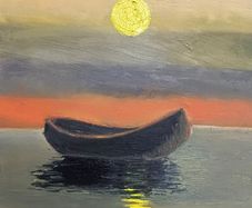 The sunset of the boat scene