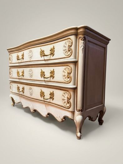 Exquisite Early 20th C. French Serpentine Commode with Gilded Detailing