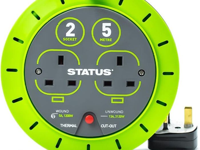2 Socket Cable Reel | 5m Green Extension Lead | 13A with Thermal Cut Out | Heavy Duty Outdoor Extension Lead