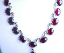 Vintage Garnet Sterling Silver Necklace,925 purity,9/8mm oval Cabochon, Natural Gemstone, Beautiful Silver Necklace, length- 18 " - 14,45g