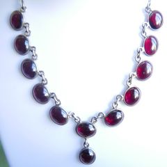 Vintage Garnet Sterling Silver Necklace,925 purity,9/8mm oval Cabochon, Natural Gemstone, Beautiful Silver Necklace, length- 18 " - 14,45g