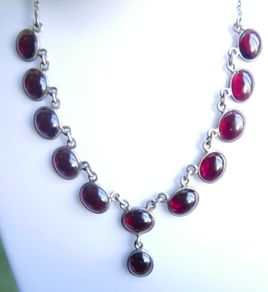 Vintage Garnet Sterling Silver Necklace,925 purity,9/8mm oval Cabochon, Natural Gemstone, Beautiful Silver Necklace, length- 18 " - 14,45g