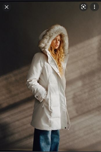 Zara Water Repellant Long Puffer Winter Parka Ecru