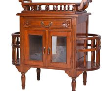 Solid Mahogany Bar Cabinet  Handcrafted Colonial Style Home Bar with Glazed Doors, Drawer & Removable Tray