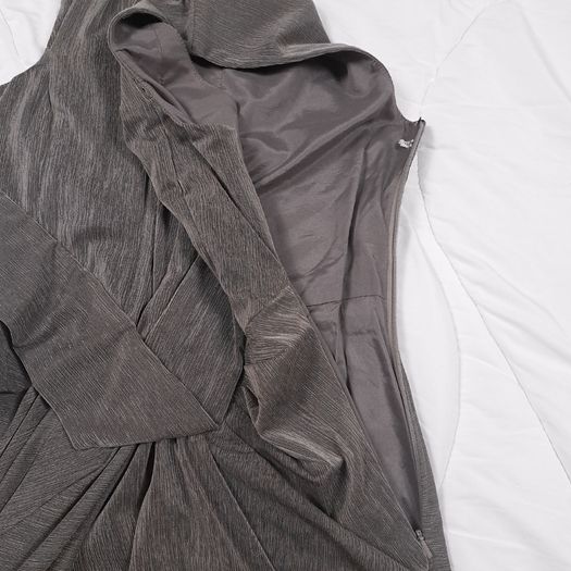 Karen Millen Taupe Grey Draped Asymmetric Wrap Sleeveless Midi Cocktail Dress 8UK/36EU